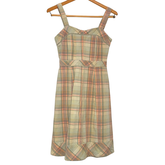 Fossil Sz S Fitted Jumper Dress Sweetheart Neckline Plaid Cotton Retro Academia - Picture 1 of 7